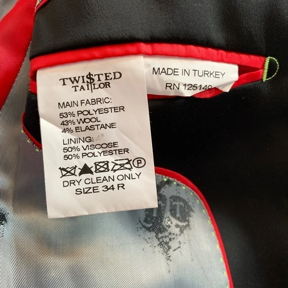 Twisted Tailor Blazer Men Sz 34R Black Burgundy Textured Velvet Dandy Old Money - Picture 8 of 16